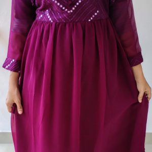 Purple Georgette Pleated Kurta; Size: L