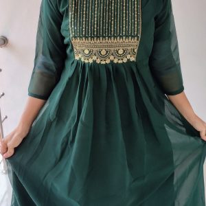 Dark Green Anarkali Kurta With Dupatta; Size: L
